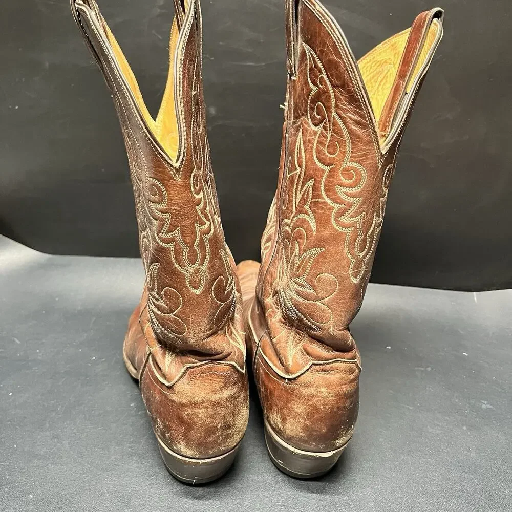 Vtg Justin Boots Cowboy Embroidered Boots Men’s Size 12 A, Style 2555 Brown